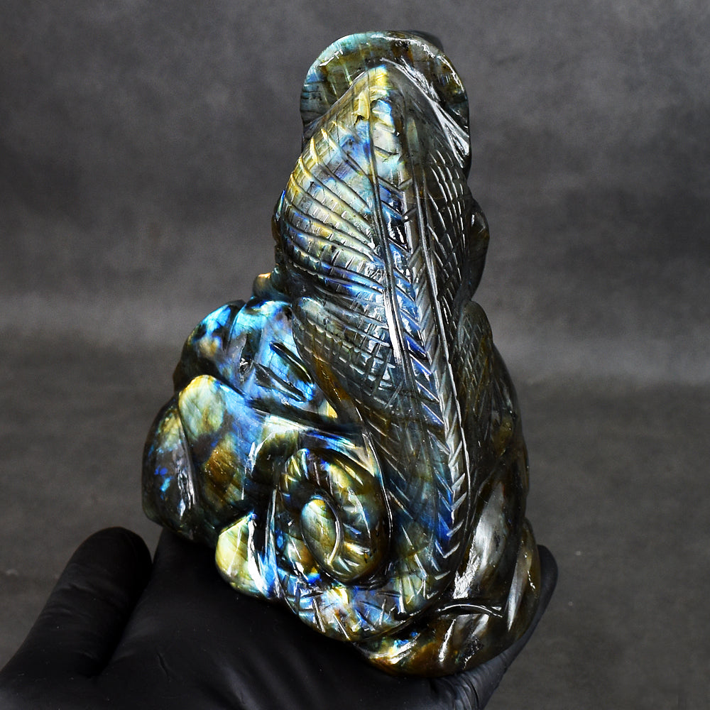 Stunning 4559.00 Cts Genuine Amazing Flash Labradorite Hand Carved Crystal Gemstone Chameleon Carving