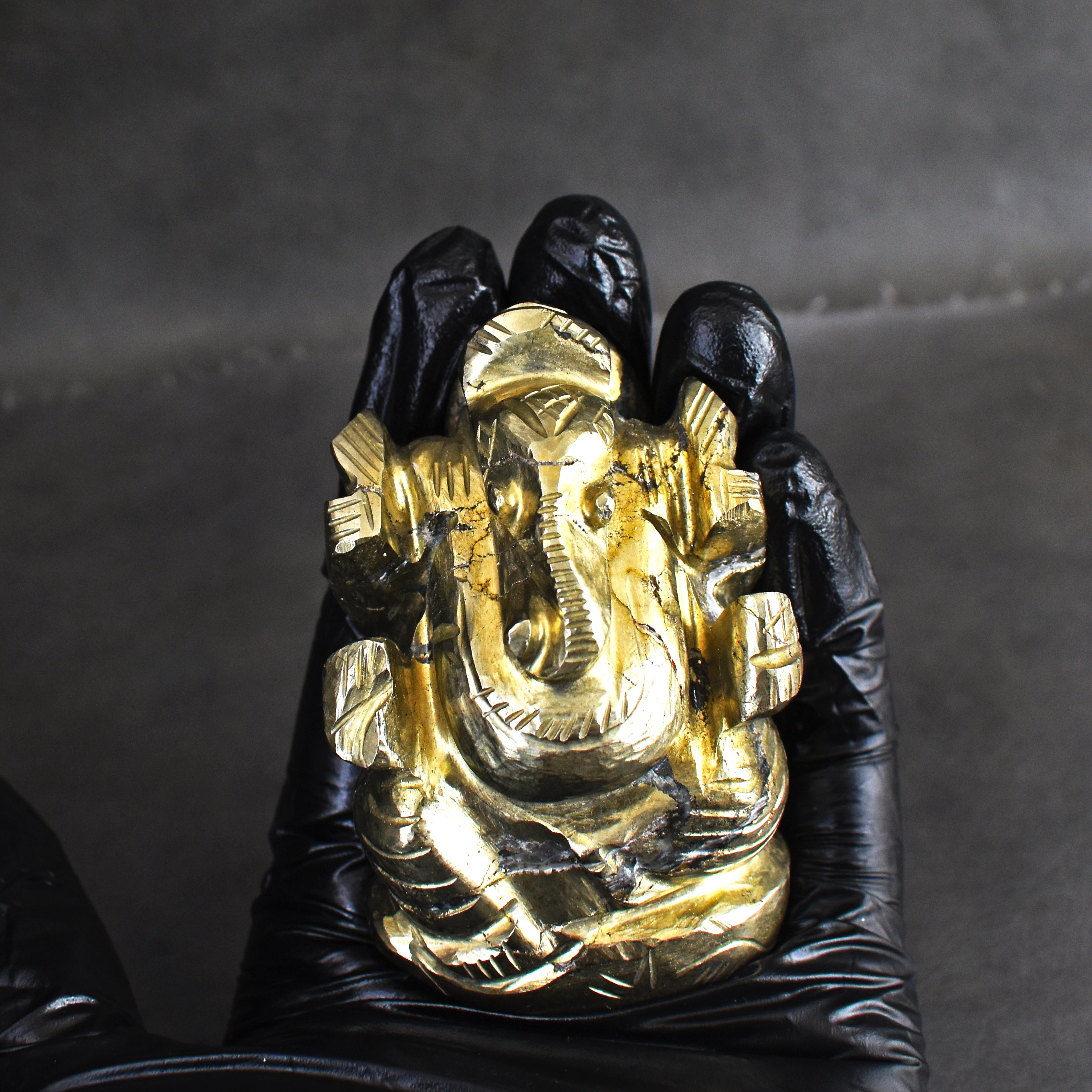 Gorgeous 1177.00 Cts Genuine Golden Pyrite Divine Hand Carved Premium Lord Ganesha
