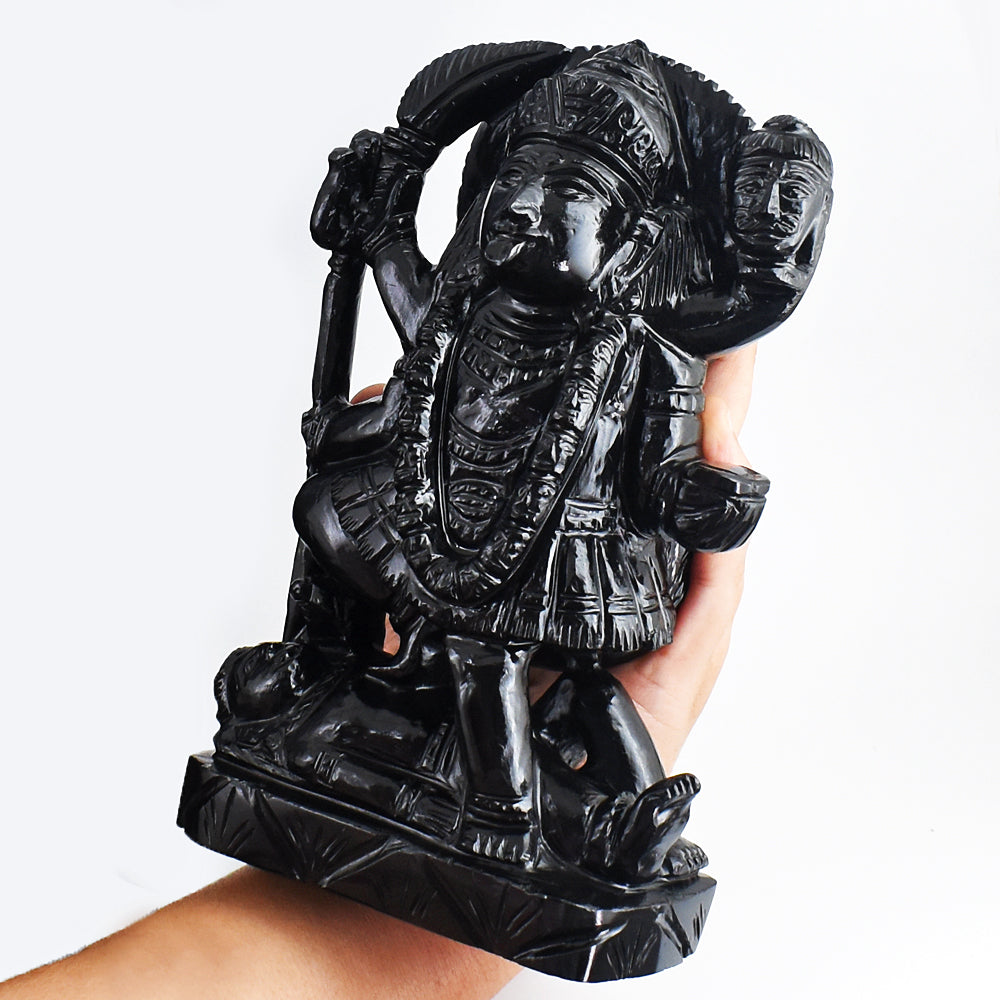 Fabulous 7235.00 Cts Genuine Black Tourmaline Hand Carved Crystal Goddess Durga Gemstone Carving