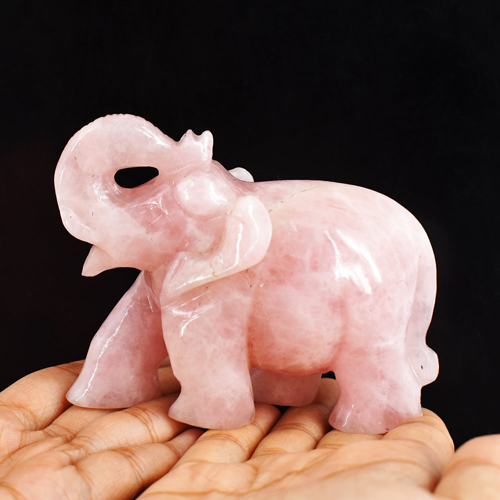 Natural 1675.00 Cts Pink Rose Quartz Hand Carved Genuine Crystal Gemstone Carving Elephant