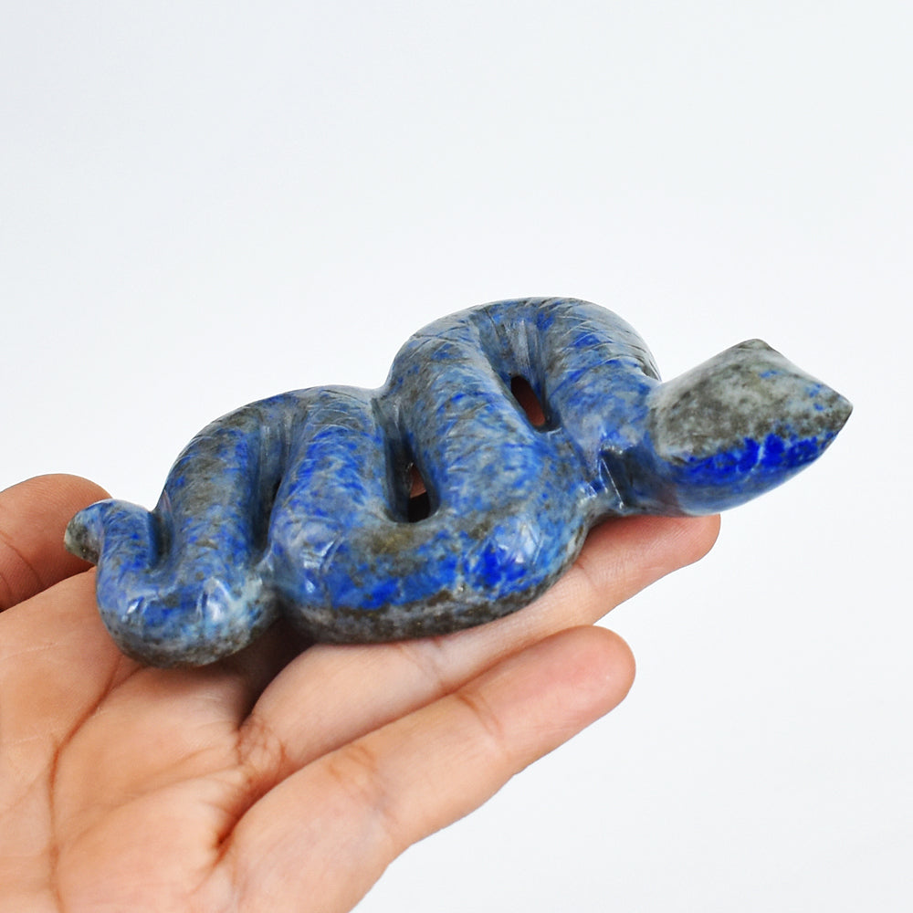 Natural 600.00 Cts Genuine Lapis Lazuli Hand Carved  Crystal Gemstone Carving Snake