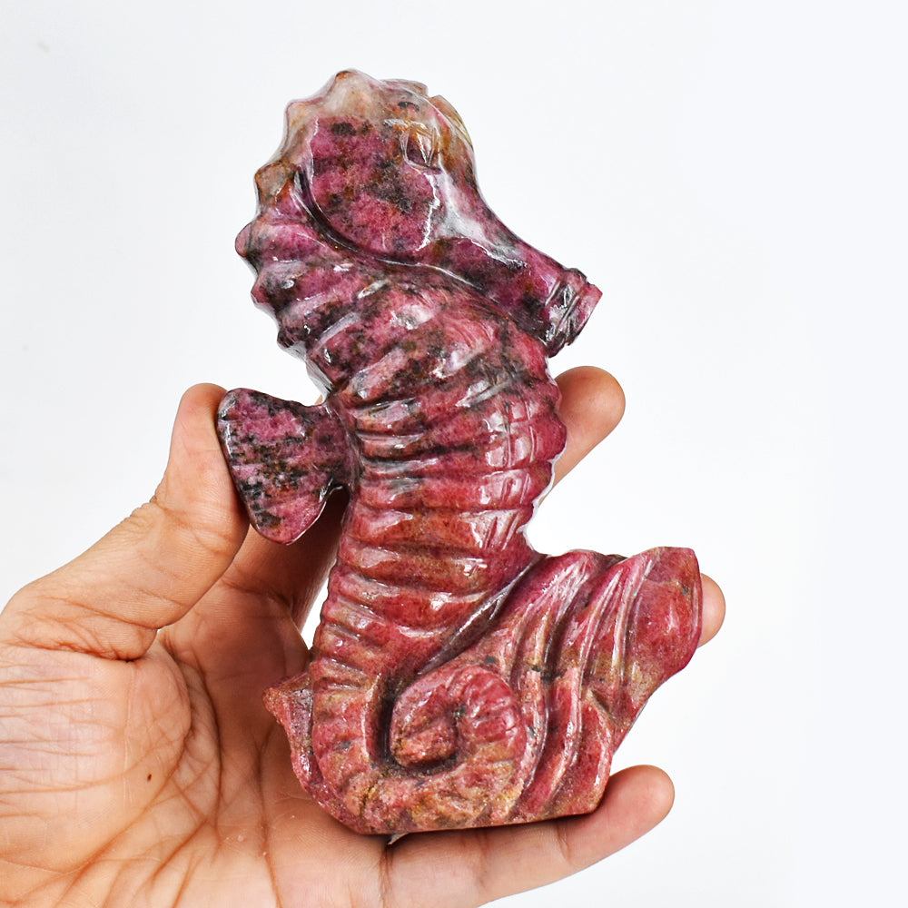 Gorgeous 2729.00 Cts Genuine Rhodonite Hand Carved Crystal Gemstone Seahorse Carving