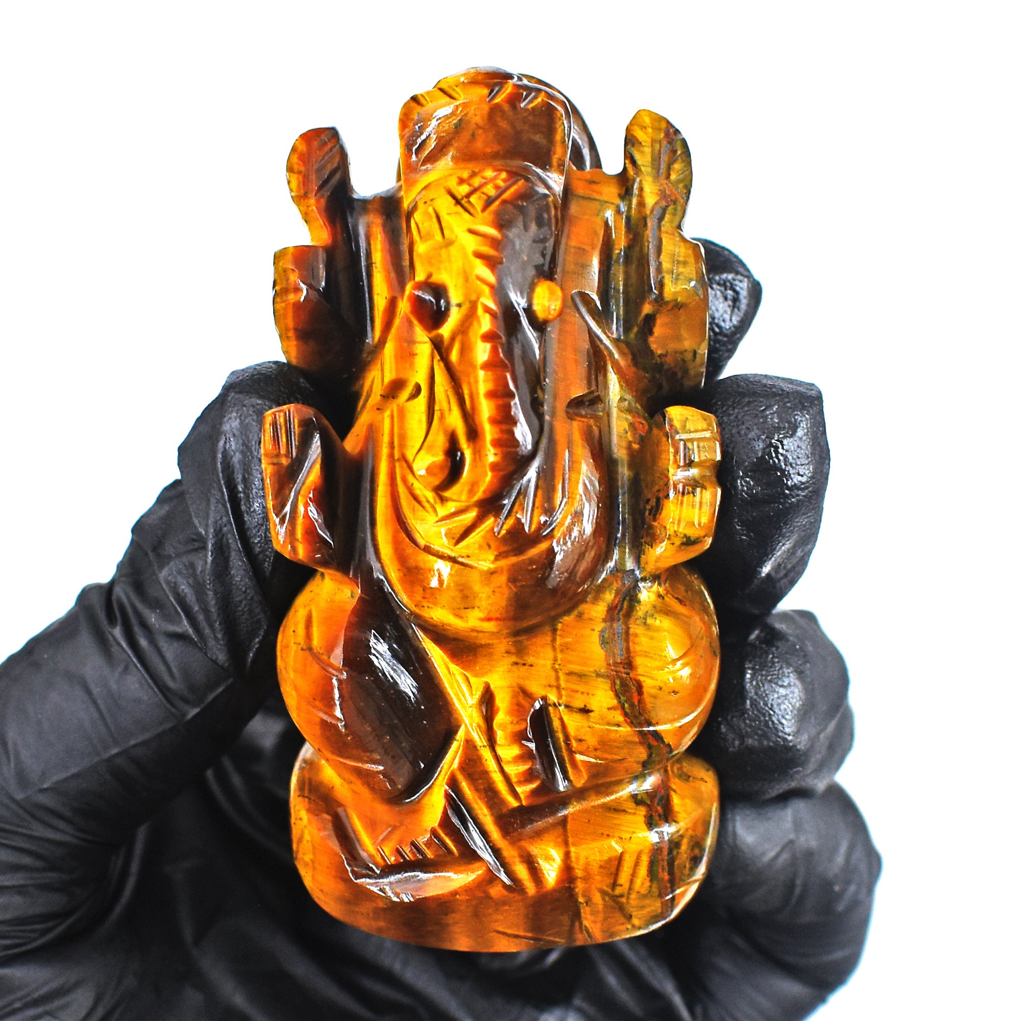 Stunning 517.00 Cts Genuine Tiger Eye Divine Hand Carved Genuine Crystal Gemstone Carving Ganesha