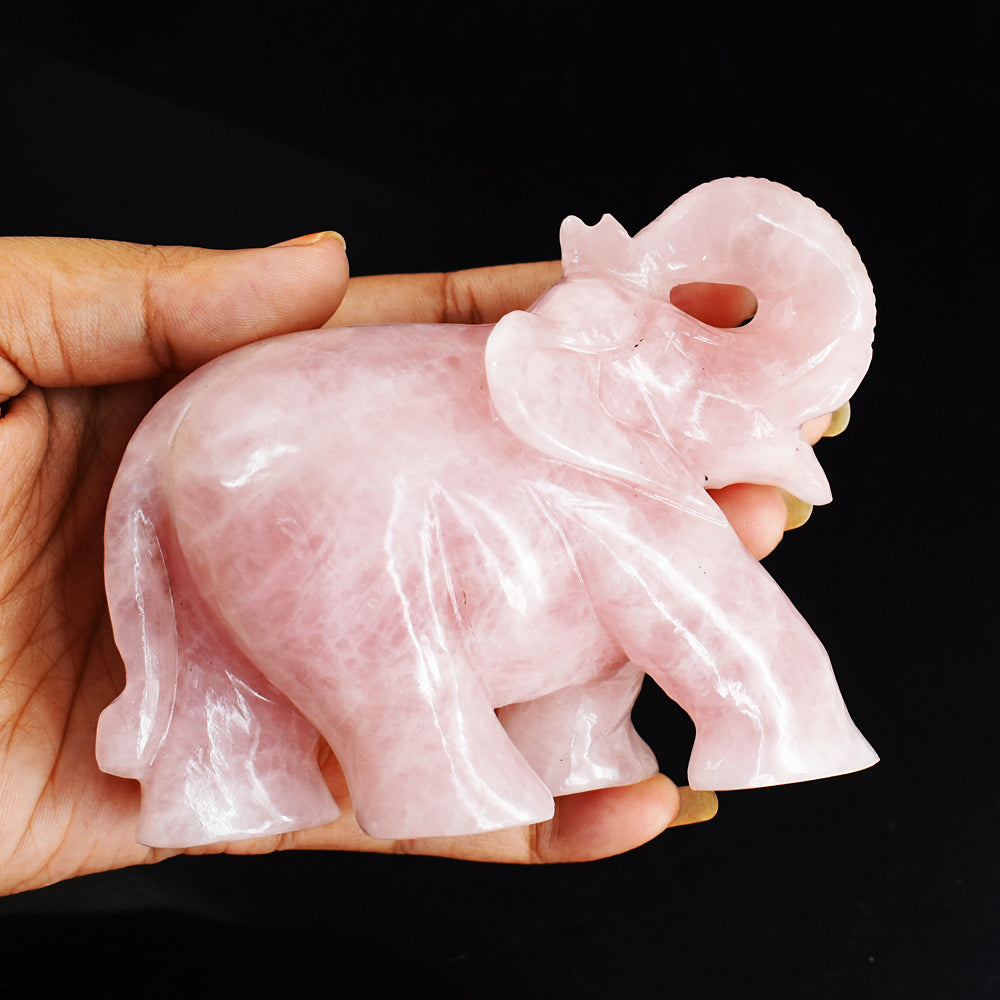 Natural 1675.00 Cts Pink Rose Quartz Hand Carved Genuine Crystal Gemstone Carving Elephant