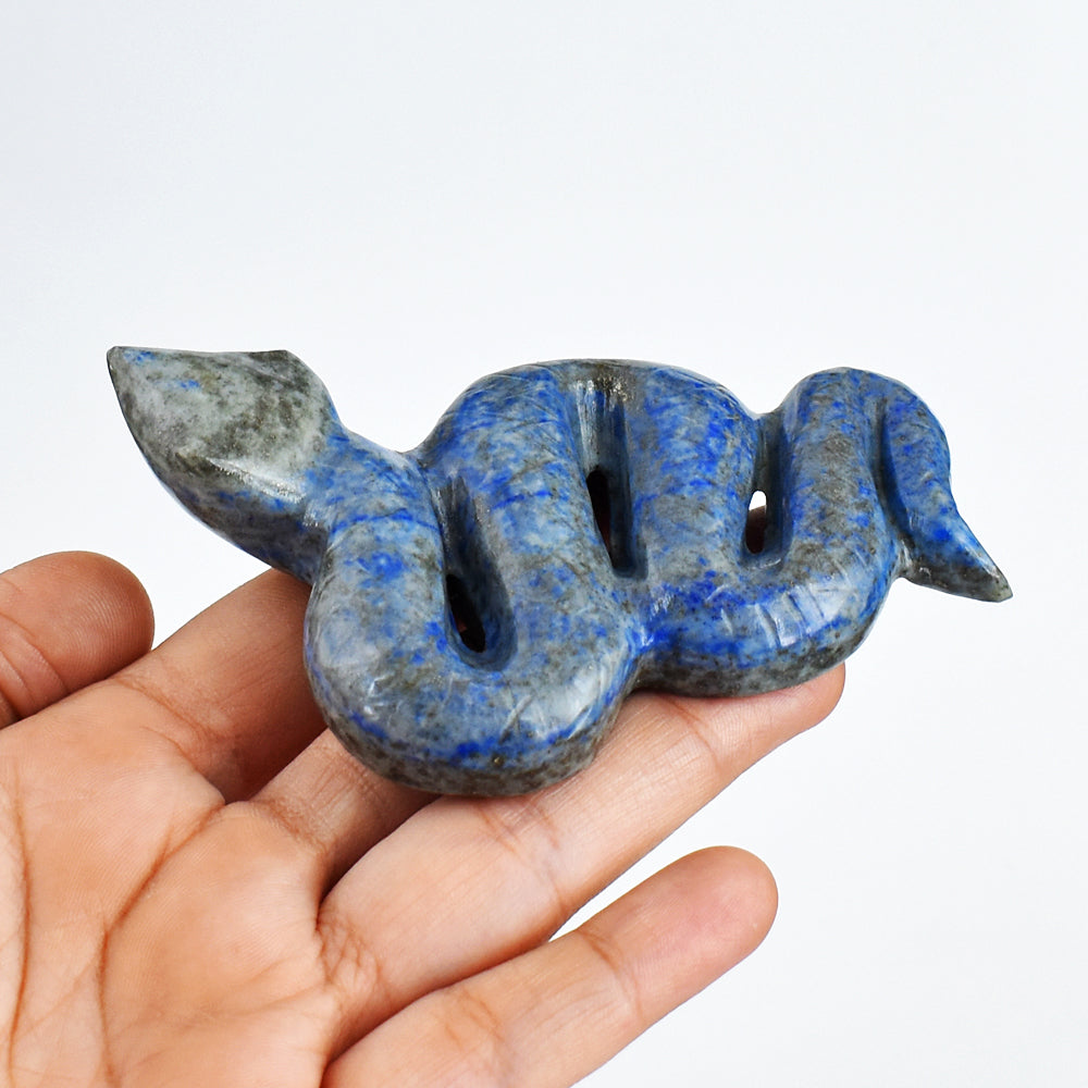 Natural 600.00 Cts Genuine Lapis Lazuli Hand Carved  Crystal Gemstone Carving Snake