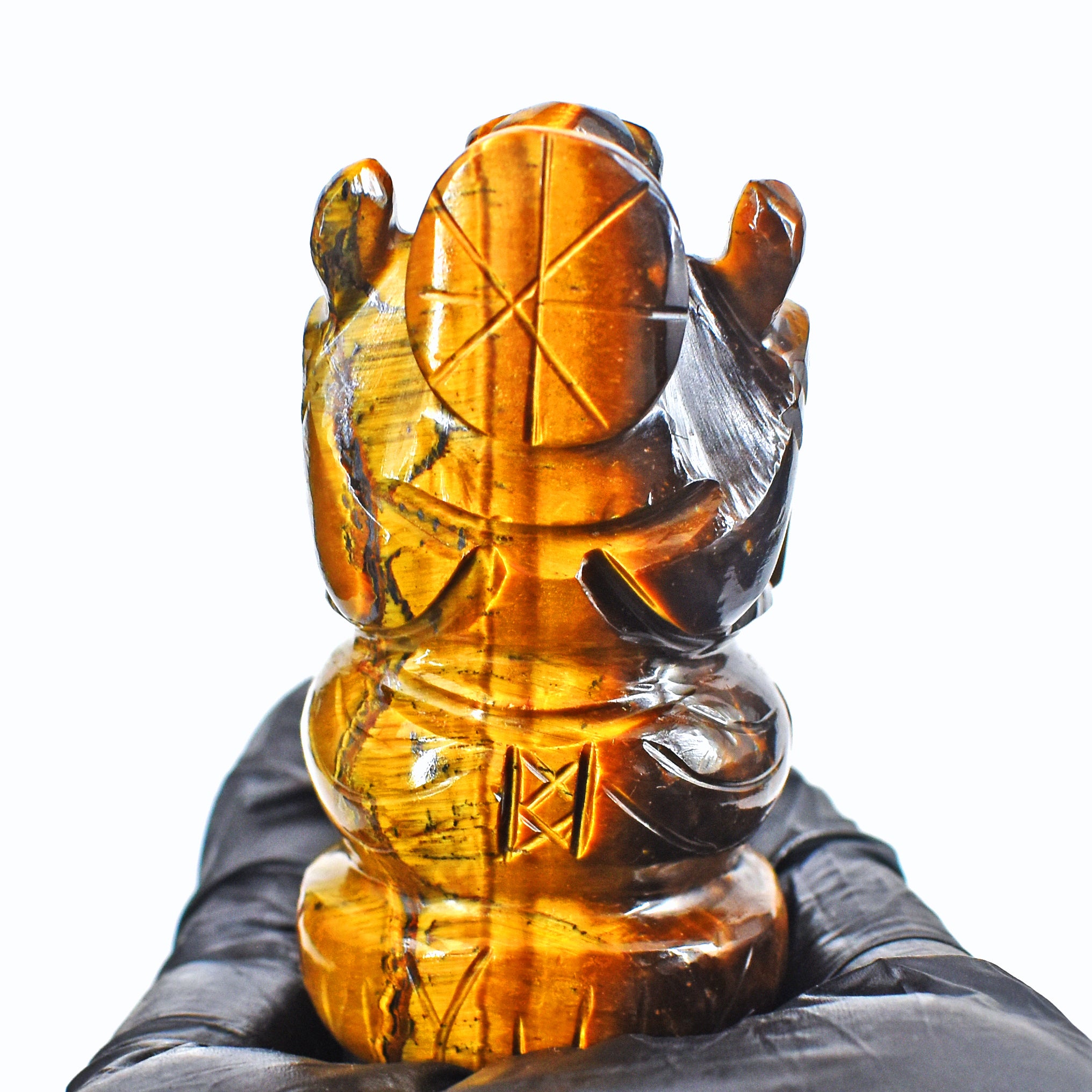 Stunning 517.00 Cts Genuine Tiger Eye Divine Hand Carved Genuine Crystal Gemstone Carving Ganesha