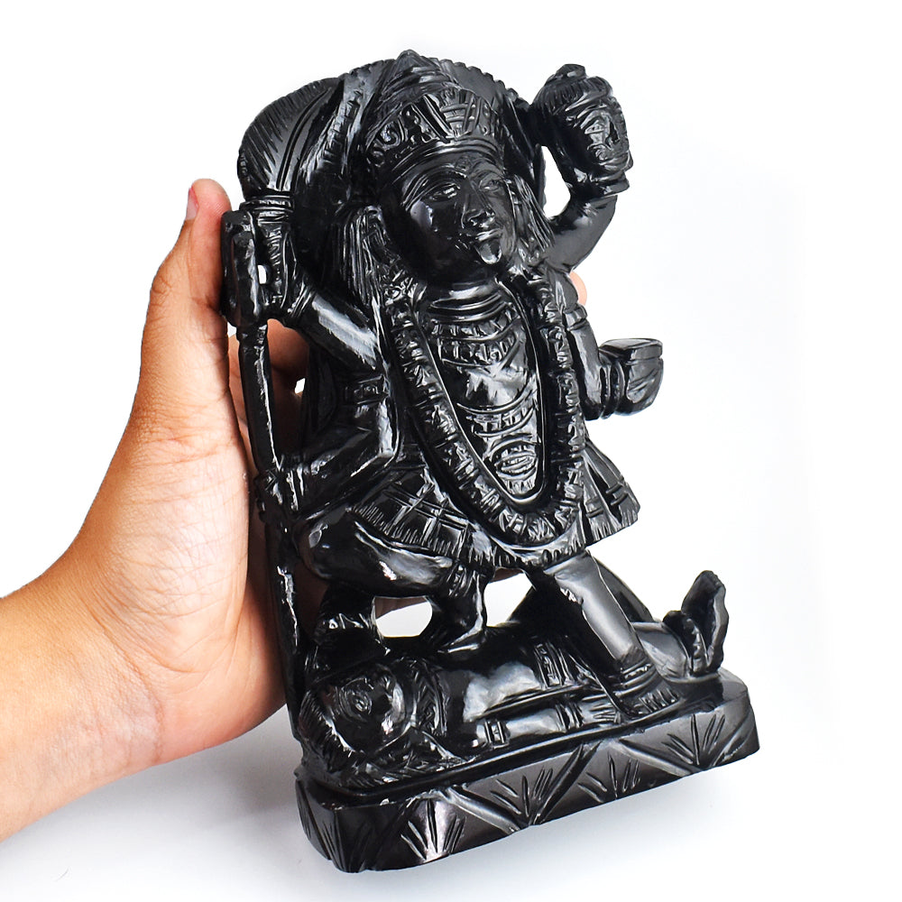 Fabulous 7235.00 Cts Genuine Black Tourmaline Hand Carved Crystal Goddess Durga Gemstone Carving
