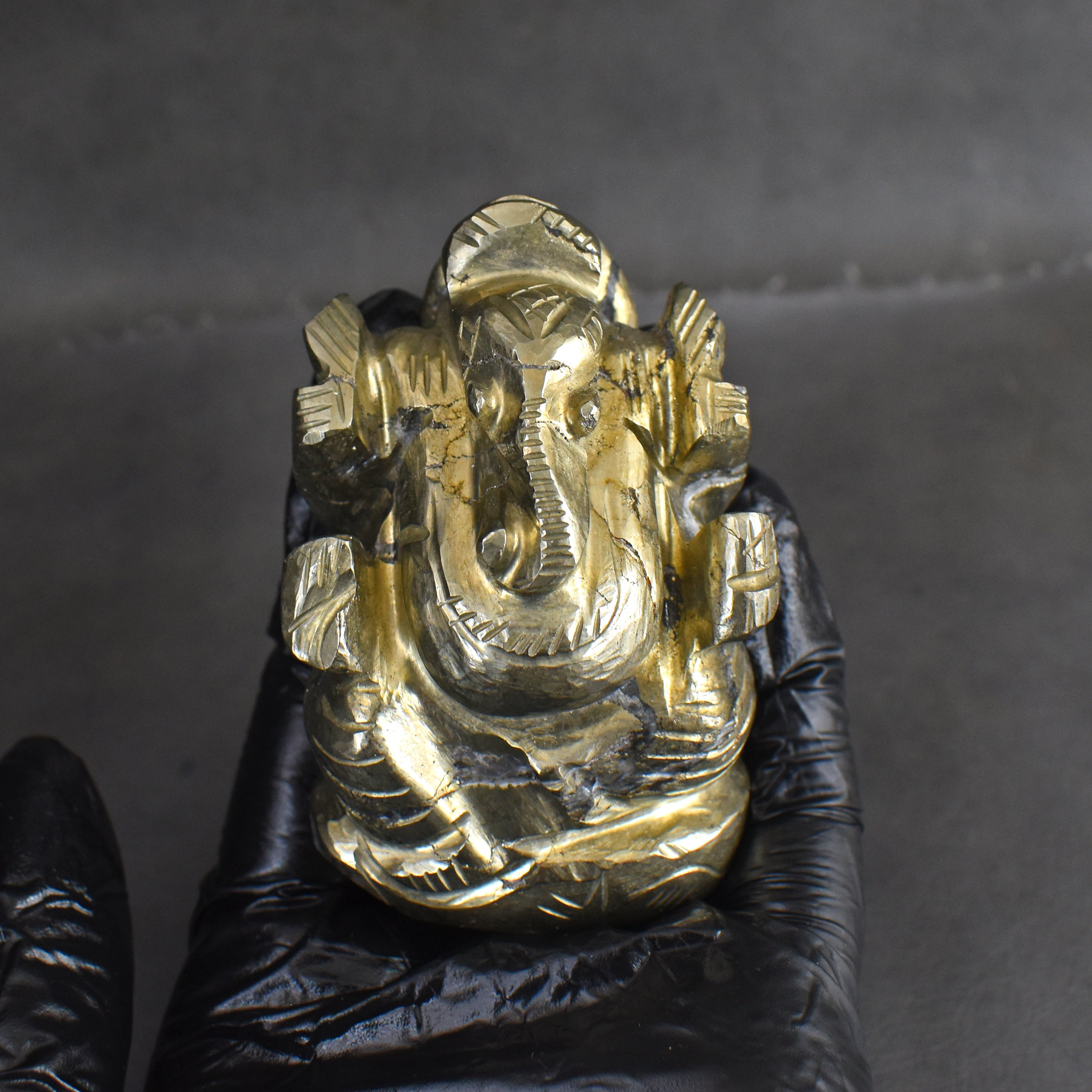 Gorgeous 1177.00 Cts Genuine Golden Pyrite Divine Hand Carved Premium Lord Ganesha