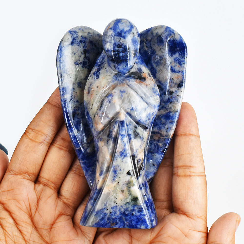 Exclusive 1614.00 Cts Genuine Sodalite Hand Carved Crystal Healing Praying Angel