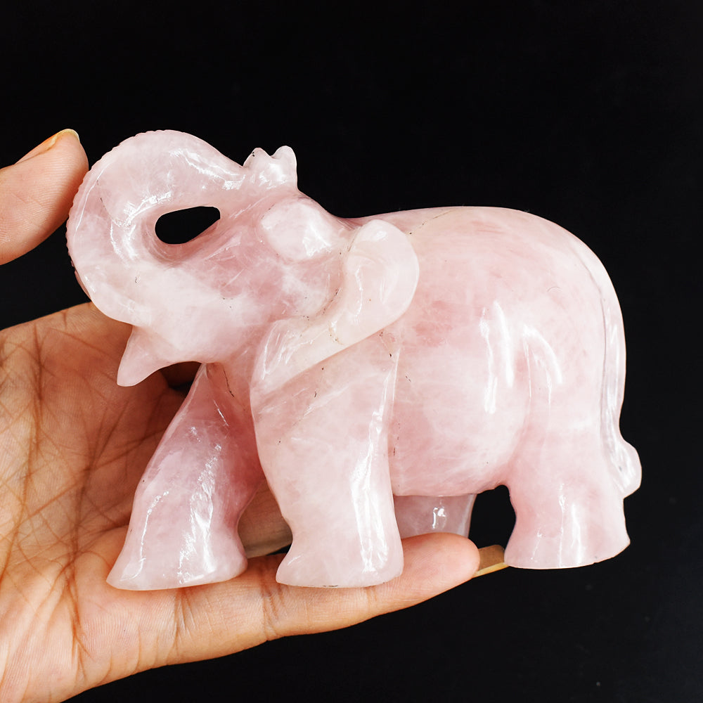 Natural 1675.00 Cts Pink Rose Quartz Hand Carved Genuine Crystal Gemstone Carving Elephant