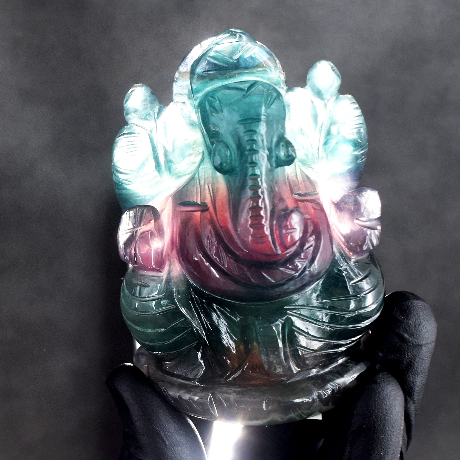 Natural 1029.00 Cts Genuine Multicolor Fluorite Hand Carved Premium Lord Ganesha Crystal