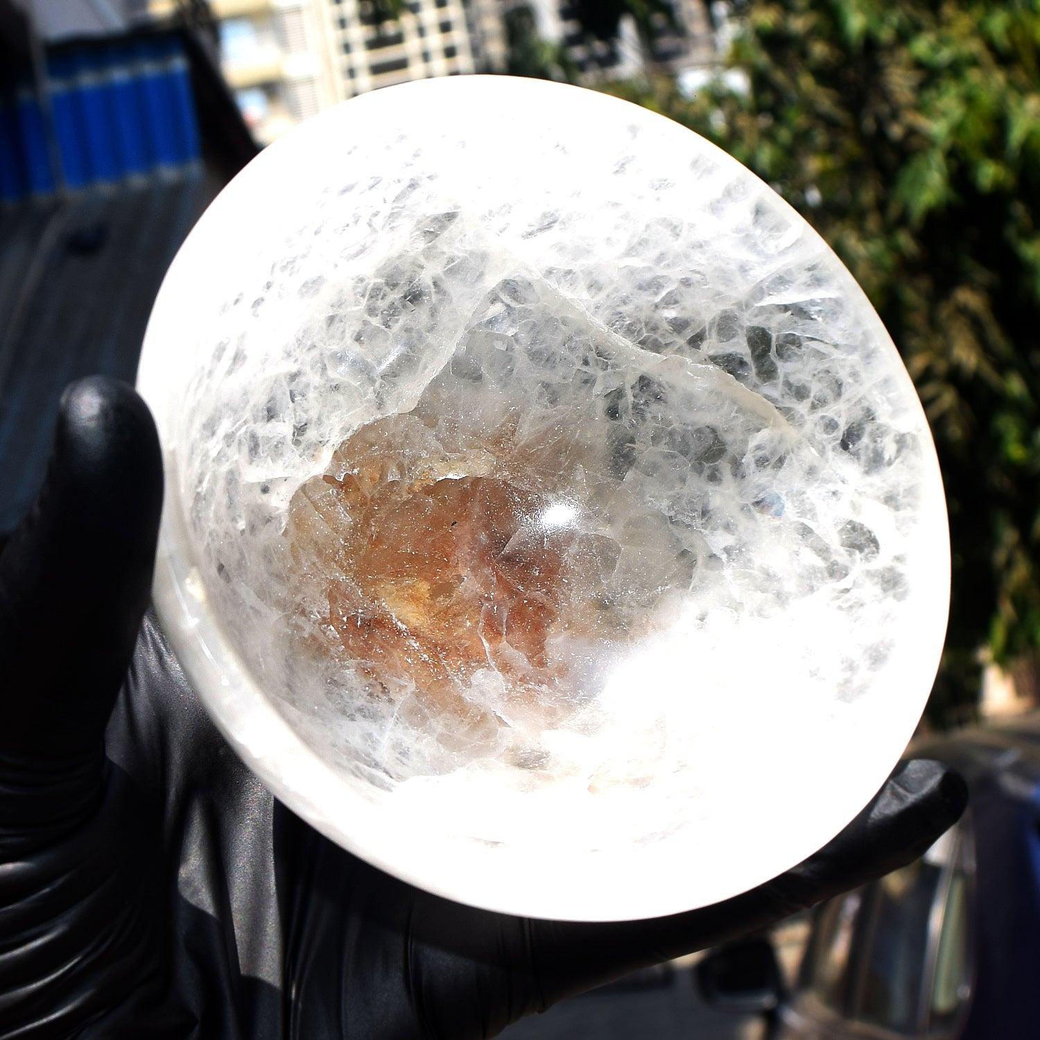 Dazzling 1607.00 Carats Genuine White Quartz Hand Carved Crystal Gemstone Carving Big Bowl