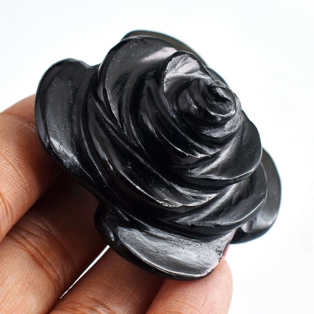 gemsmore:178.00  Carats  Genuine   Natural  Black  Spinel Hand Carved  Rose  Gemstone