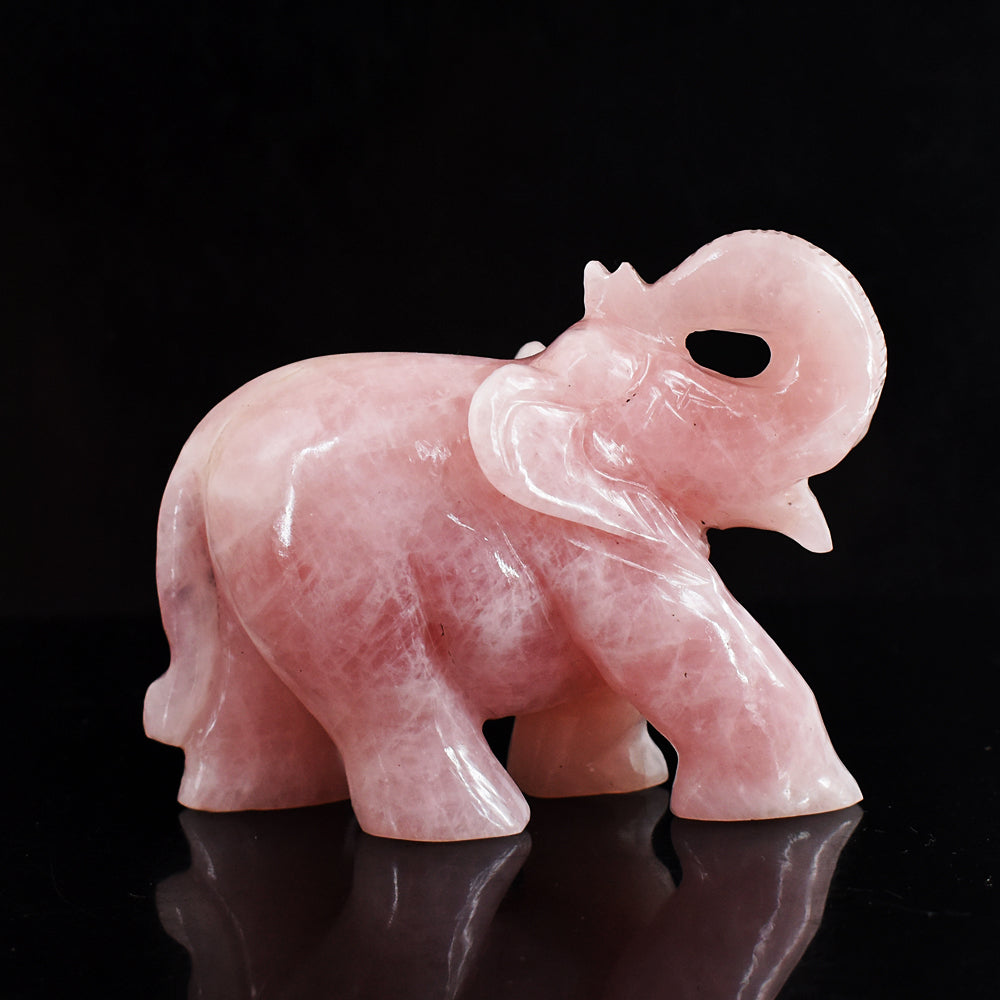 Natural 1675.00 Cts Pink Rose Quartz Hand Carved Genuine Crystal Gemstone Carving Elephant