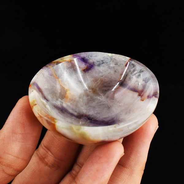 Awesome 173.00 Carats  Genuine Bi - Color Amethyst  Hand  Carved  Crystal Gemstone Carving  Bowl