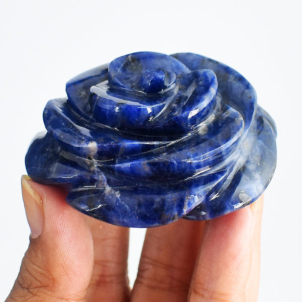 Gorgeous  452.00 Carats Genuine Sodalite  Hand Carved Crystal Rose Flower Gemstone Carving