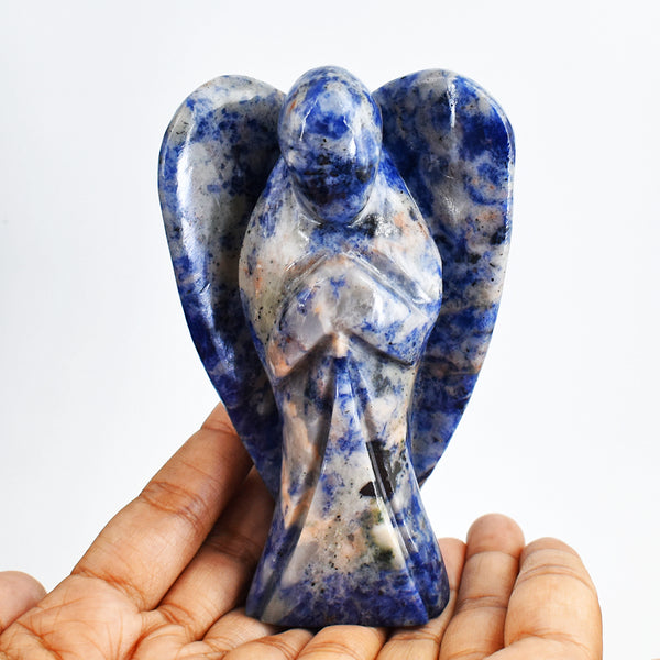 Exclusive 1614.00 Cts Genuine Sodalite Hand Carved Crystal Healing Praying Angel