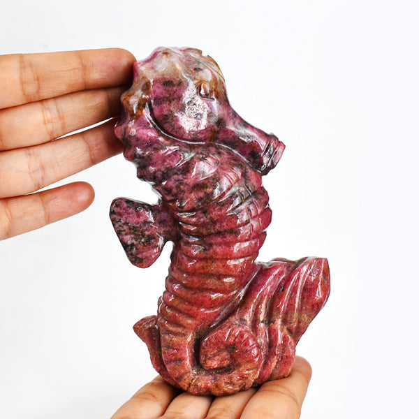 Gorgeous 2729.00 Cts Genuine Rhodonite Hand Carved Crystal Gemstone Seahorse Carving