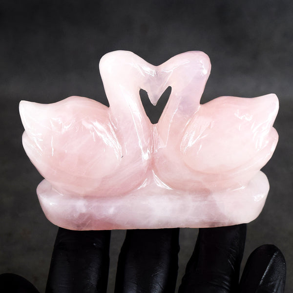 Natural 821.00 Cts Genuine Rose Quartz Hand Carved Premium Love Swan Pair