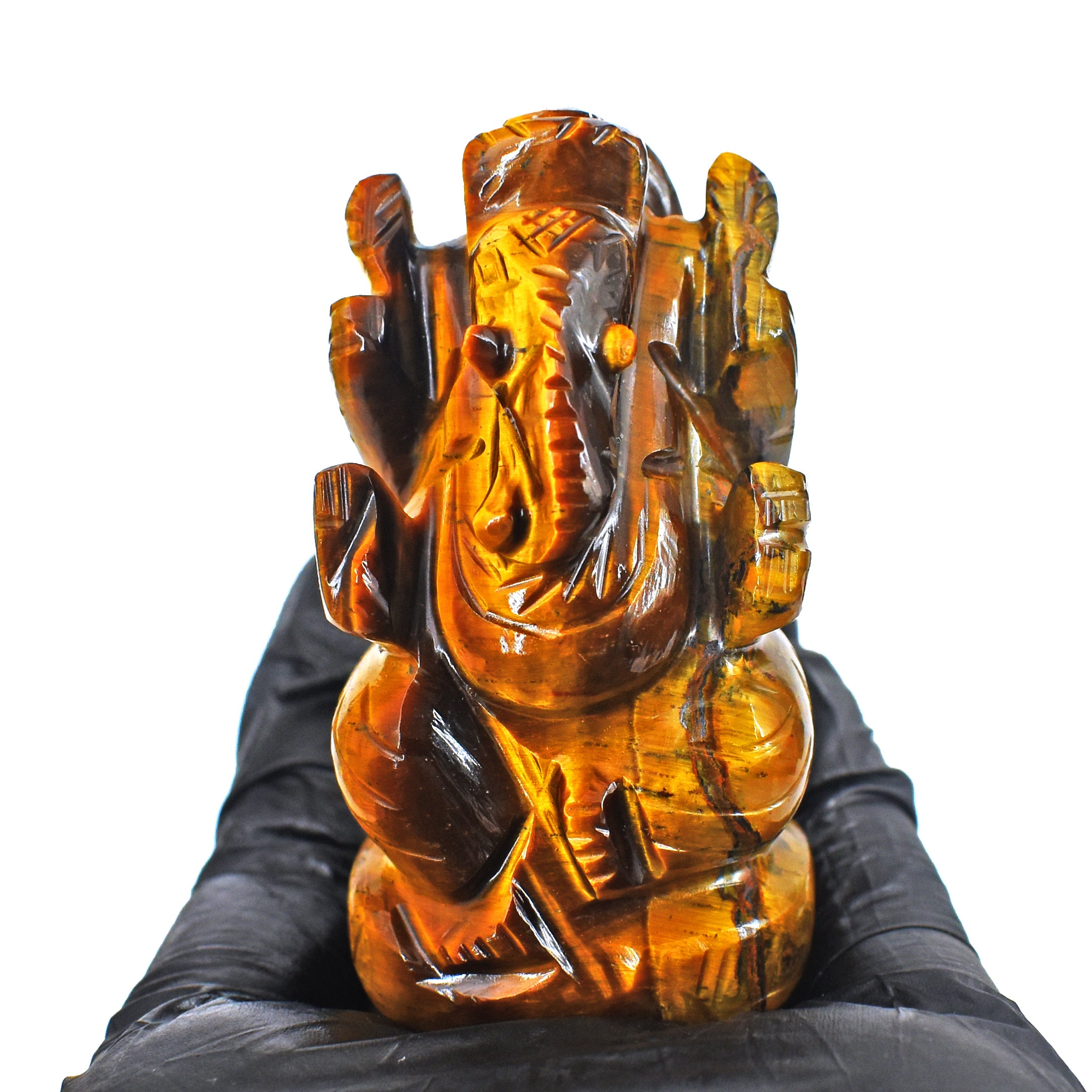 Stunning 517.00 Cts Genuine Tiger Eye Divine Hand Carved Genuine Crystal Gemstone Carving Ganesha