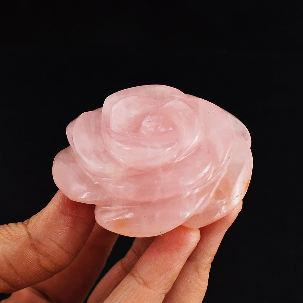 Natural  513.00 Carats Genuine  Pink Rose Quartz Hand Carved Crystal Rose  Flower Carving