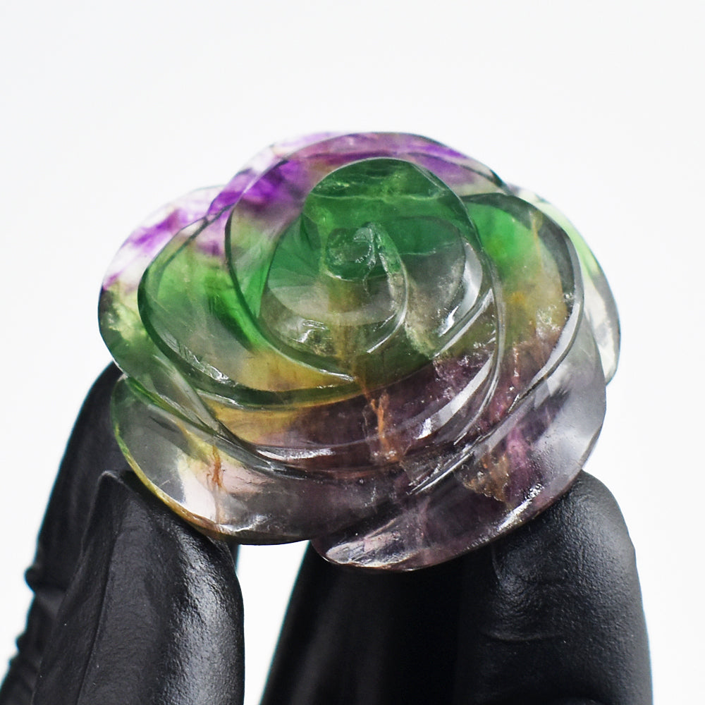 Goegeous 192.00 Cts Genuine Multicolor Fluorite Hand Carved Gemsrone Rose Carving