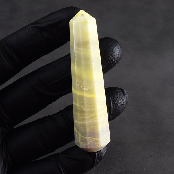 Exclusive 132.00 Carats Genuine Lemon Serpentine Crystal Gemstone Healing Point