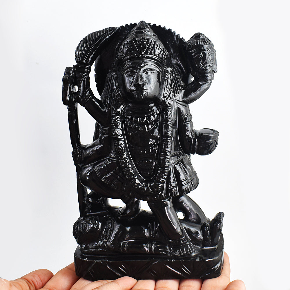 Fabulous 7235.00 Cts Genuine Black Tourmaline Hand Carved Crystal Goddess Durga Gemstone Carving