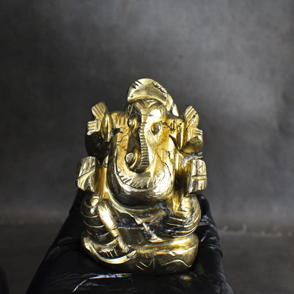 Gorgeous 1177.00 Cts Genuine Golden Pyrite Divine Hand Carved Premium Lord Ganesha