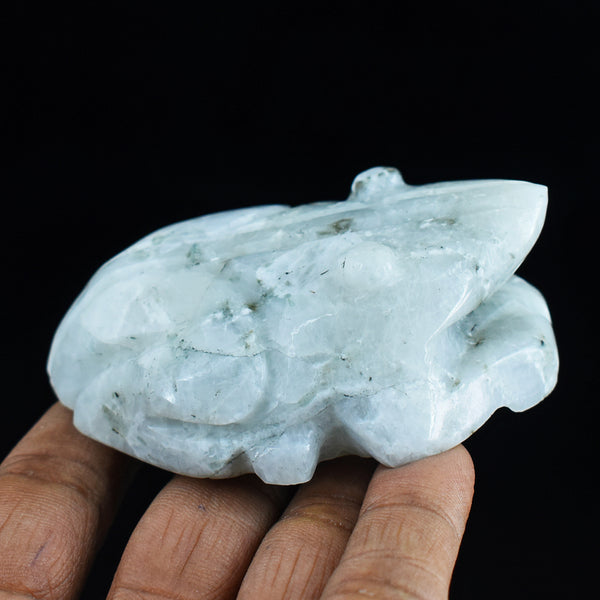 Amazing  Moonstone  628.00 Cts  Hand Carved Genuine Crystal Frog Gemstone Carving