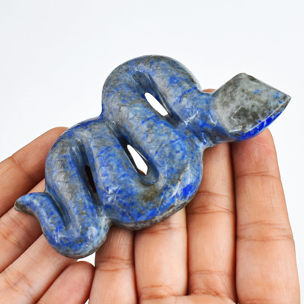 Natural 600.00 Cts Genuine Lapis Lazuli Hand Carved  Crystal Gemstone Carving Snake