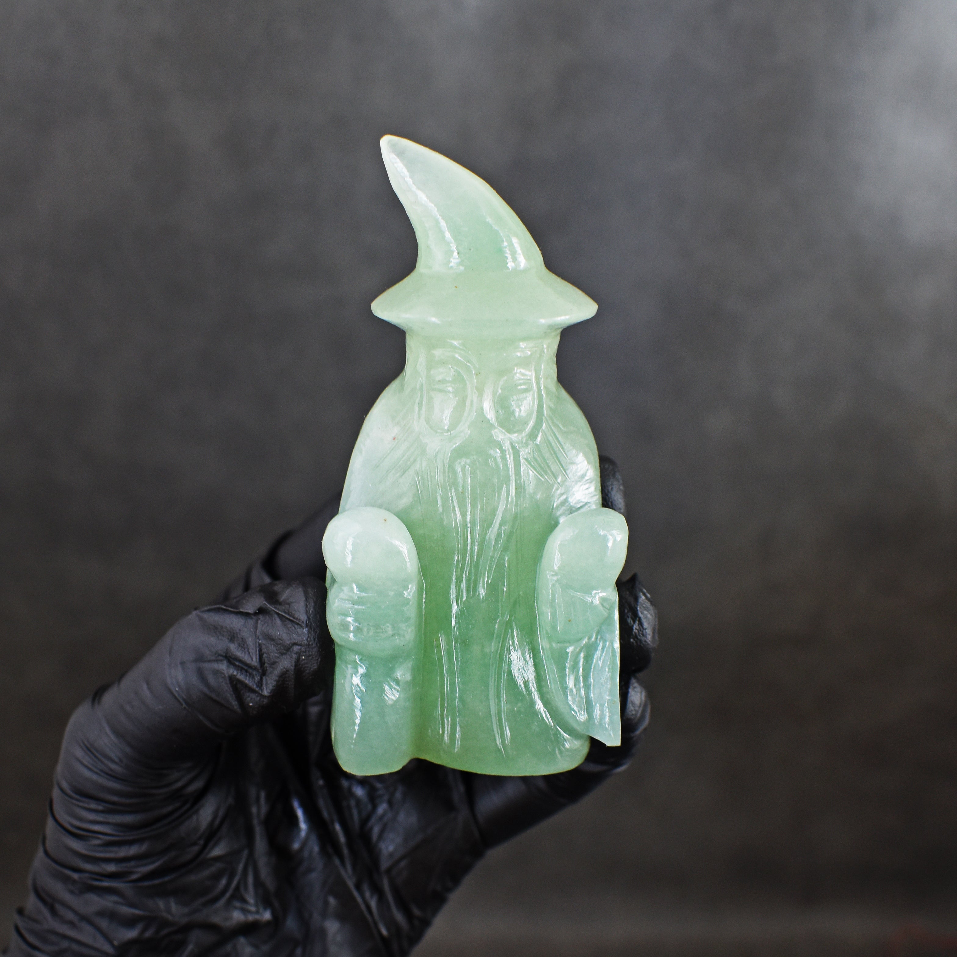 Exclusive 652.00 Cts Genuine Green Aventurine Hand Carved Premium Crystal Wizard