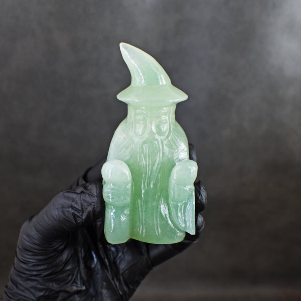Exclusive 652.00 Cts Genuine Green Aventurine Hand Carved Premium Crystal Wizard