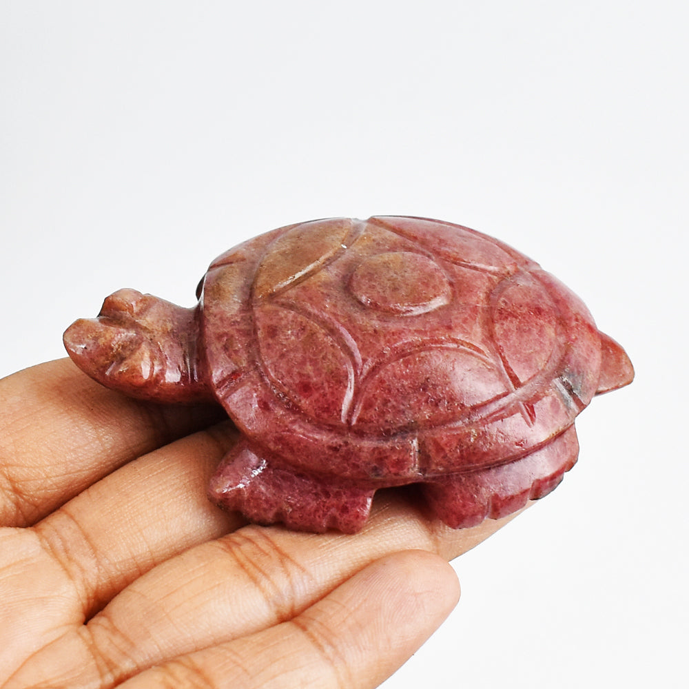 Amazing  377.00 Carats  Genuine  Rhodonite  Hand Carved  Crystal  Gemstone Turtle Carving