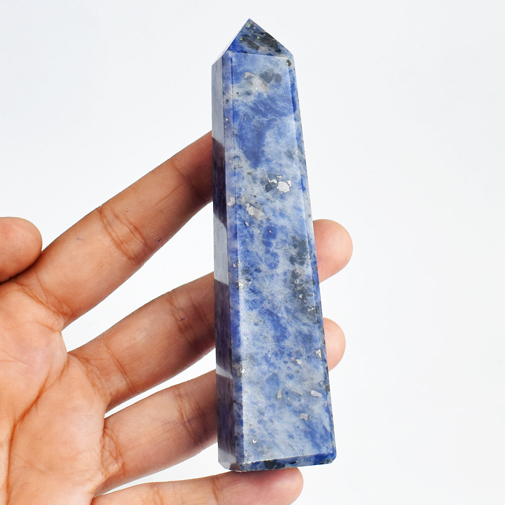 Exclusive 689.00 Carats  Genuine Sodalite Hand Carved Healing Crystal Gemstone Tower