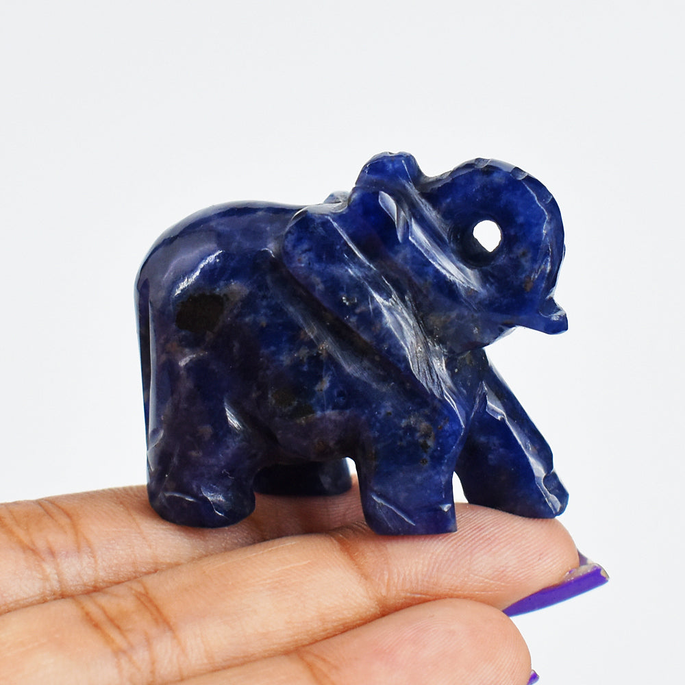Artisian 138.00 Cts  Blue Sodalite  Hand Carved Genuine Crystal Gemstone Carving Elephant
