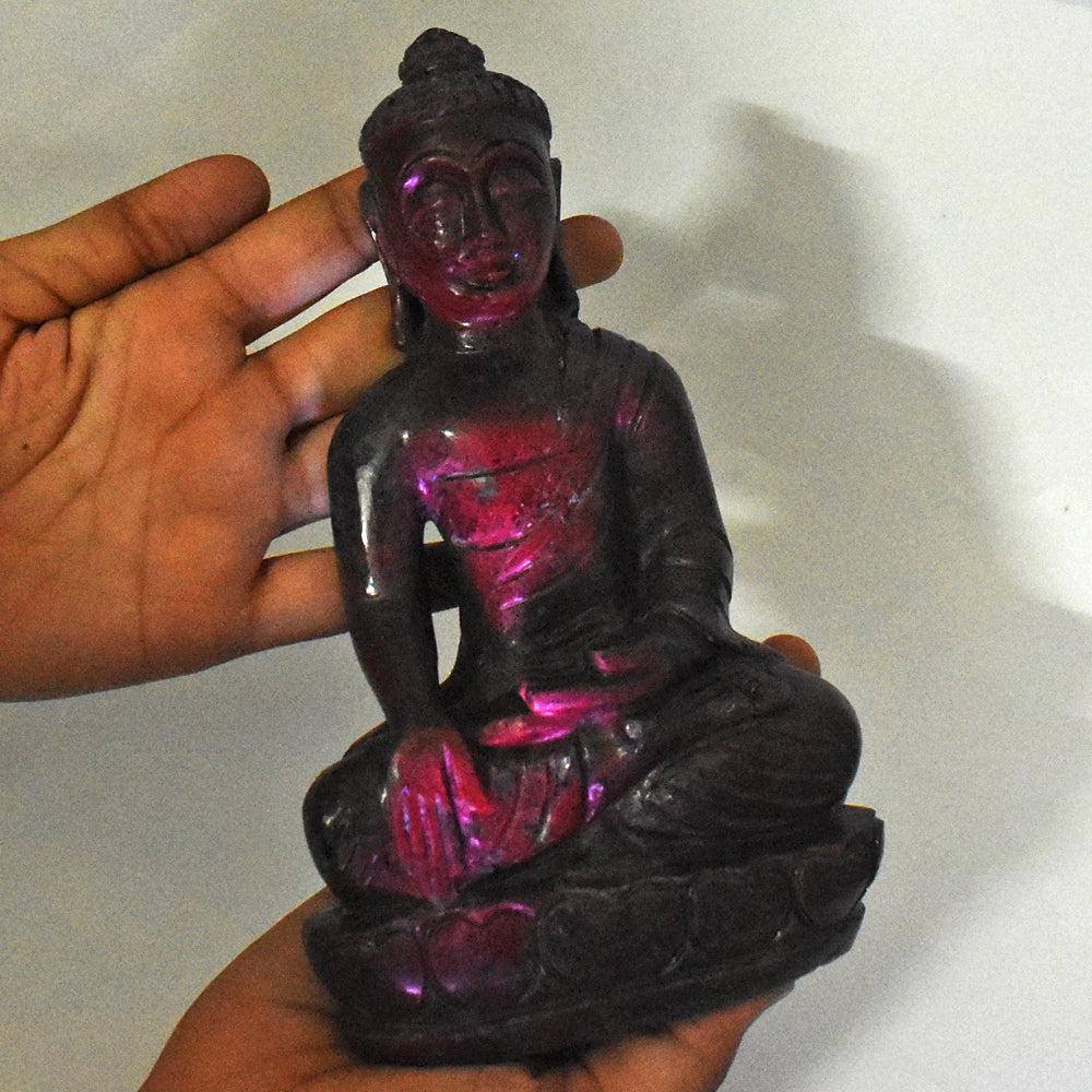 Fabulous 5745.00 Cts Genuine Ruby In Kyanite Hand Carved Crystal Gemstone Buddha Idol Carving