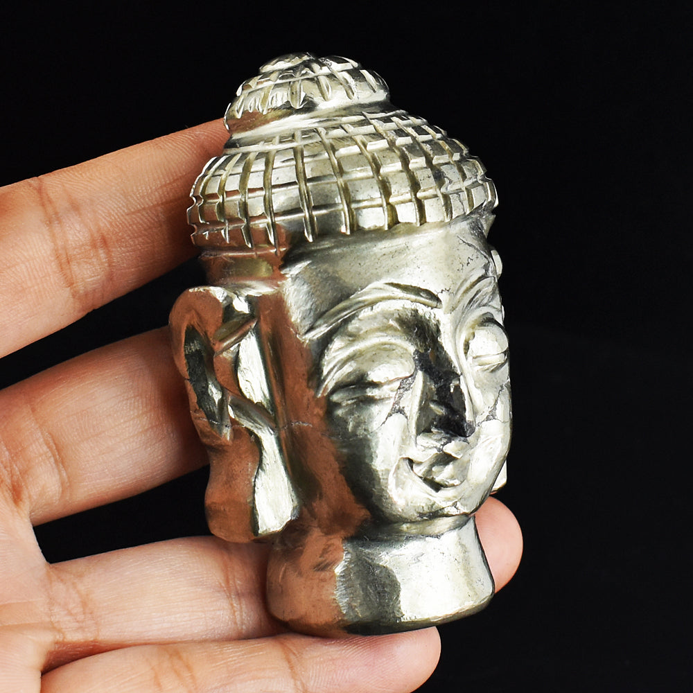 Natural 1346.00 Carats Genuine Pyrite Hand Carved Crystal Gemstone Carving Buddha Head