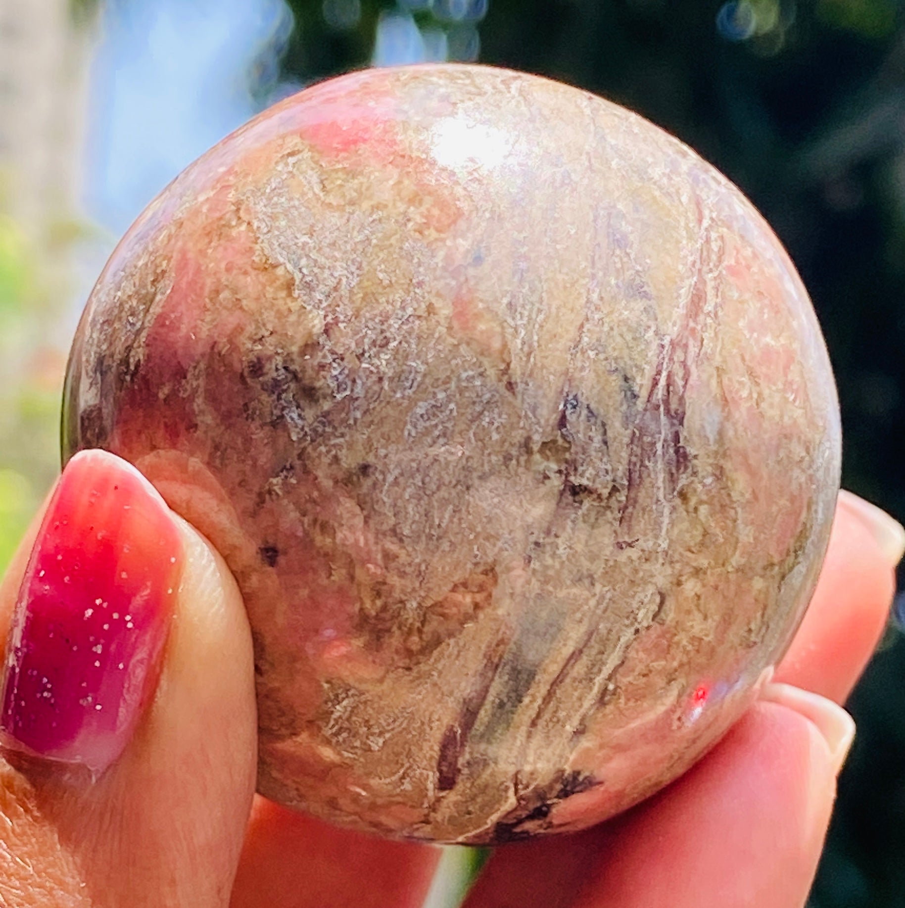 Exclusive  734.00 Cts Genuine Rhodonite Carved Crystal Healing Sphere