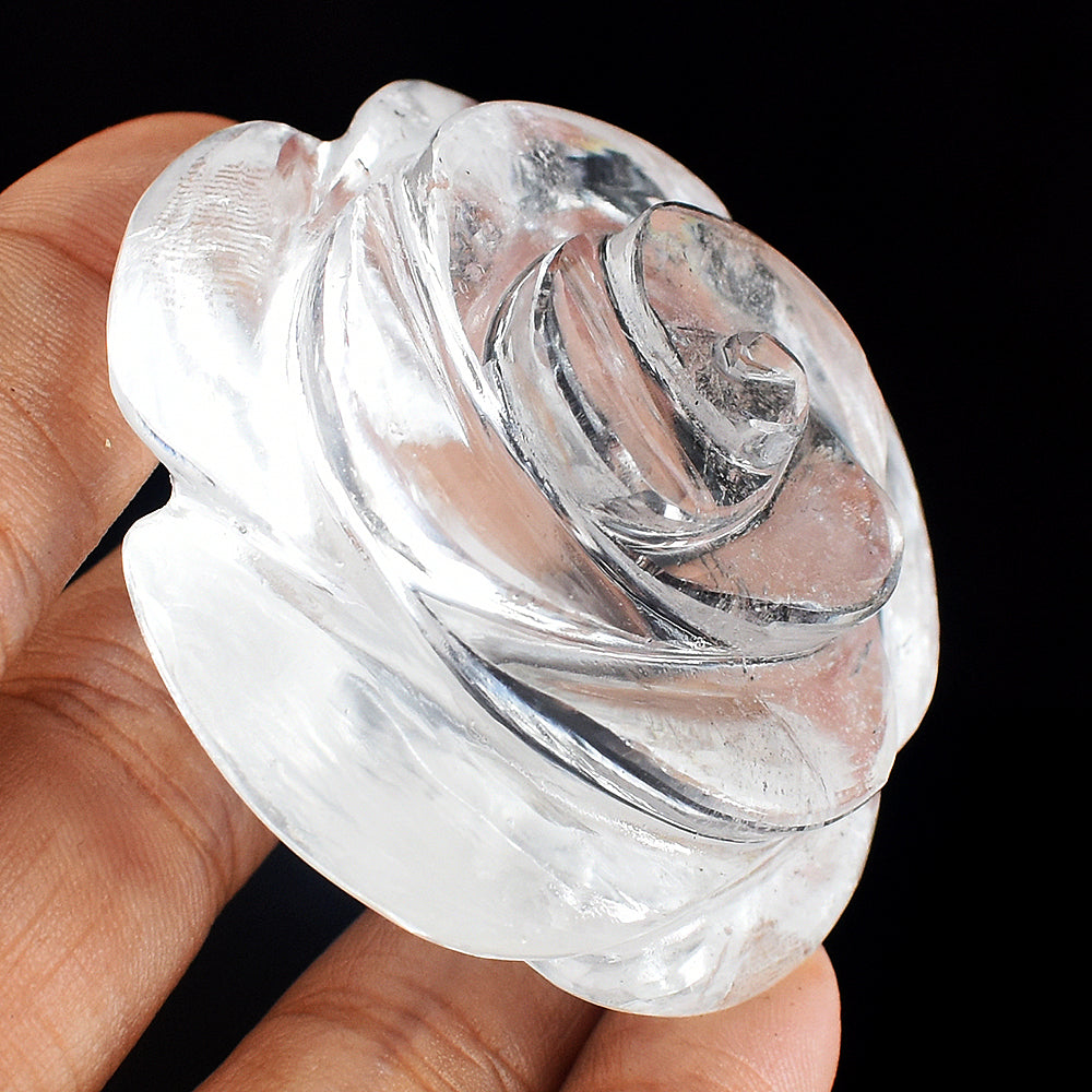 Gorgeous 349.00 Cts Genuine White Quartz Hand  Carved  Rose  Flower Carving Gemstone