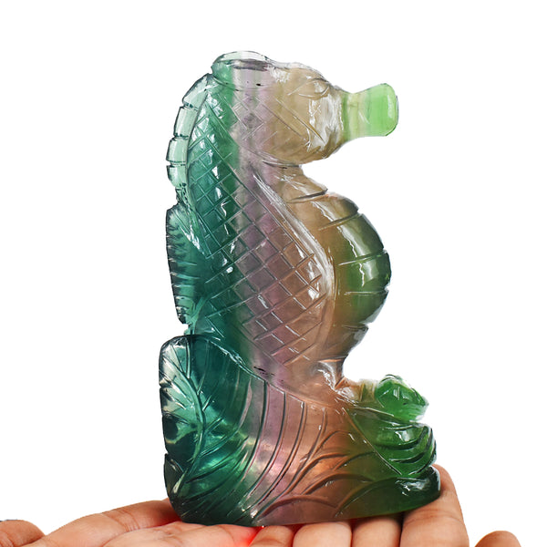 Gorgeous 3479.00 Cts Genuine Multicolor Fluorite Hand Carved Crystal Gemstone Seahorse Carving