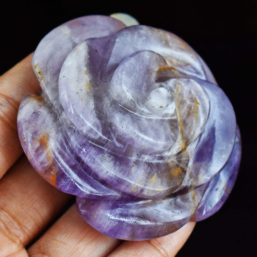 Amazing 390.00 Carats  Genuine Bi - Color  Amethyst  Hand  Carved  Rose  Flower  Gemstone  Carving
