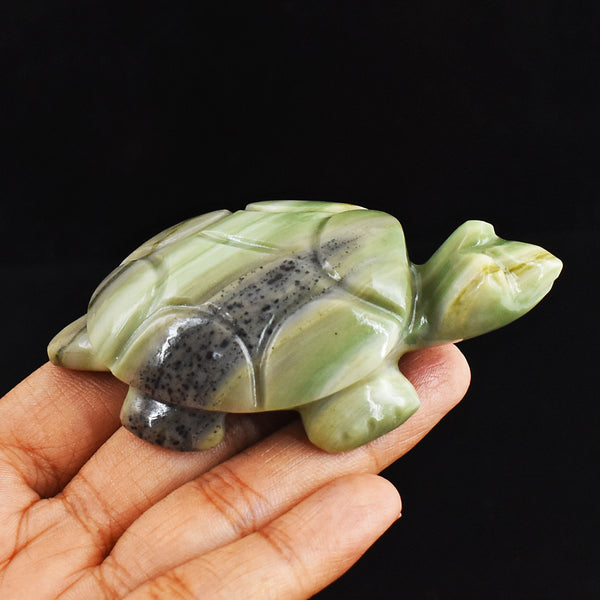 Stunning  328.00 Carats  Genuine  Serpentine Hand Carved Crystal Gemstone Turtle Carving