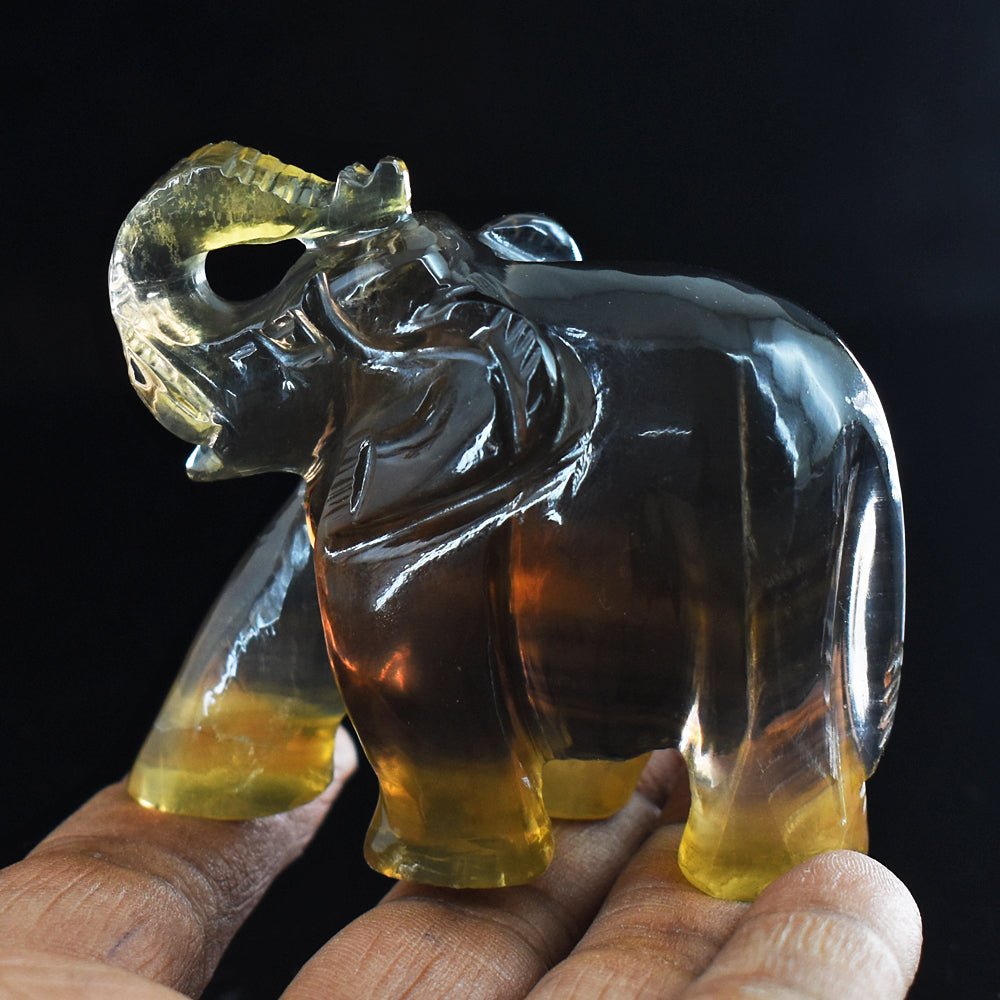 Beautiful  645.00  Cts Genuine  Multicolor Fluorite Hand Carved Crystal Gemstone Carving  Elephant