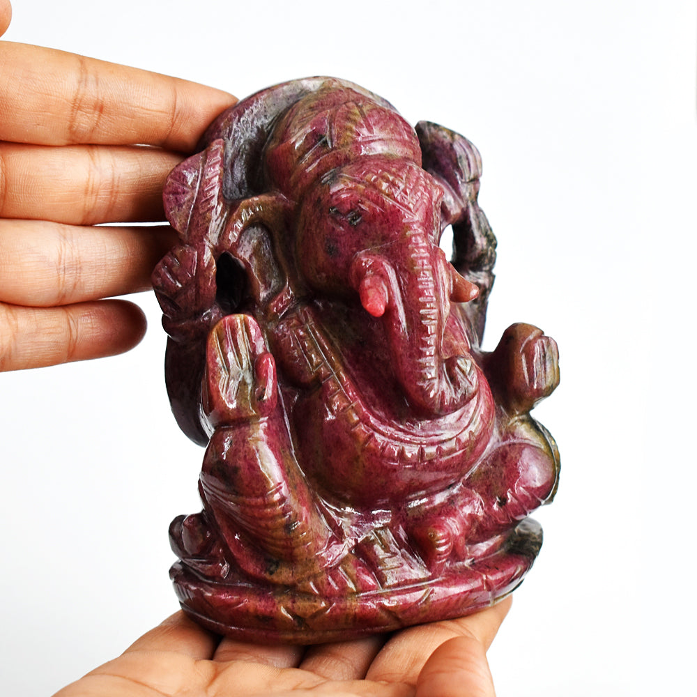 Gorgeous 5243.00 Carats  Genuine Rhodonite Hand Carved  Crystal Gemstone Carving Lord Ganesha