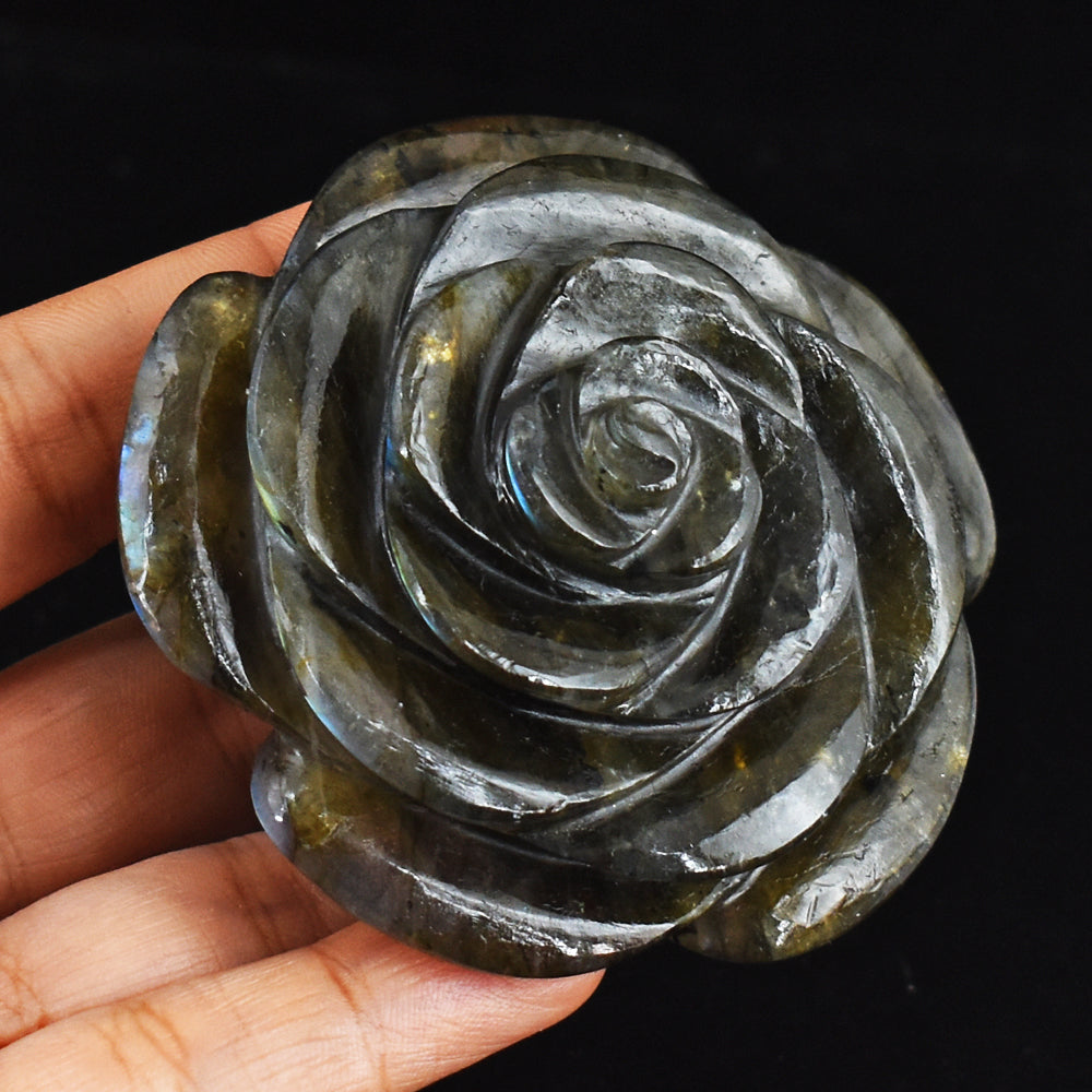Artisian  756.00 Carats Genuine  Amazing Flash Labradorite Hand Carved  Rose  Gemstone  Carving