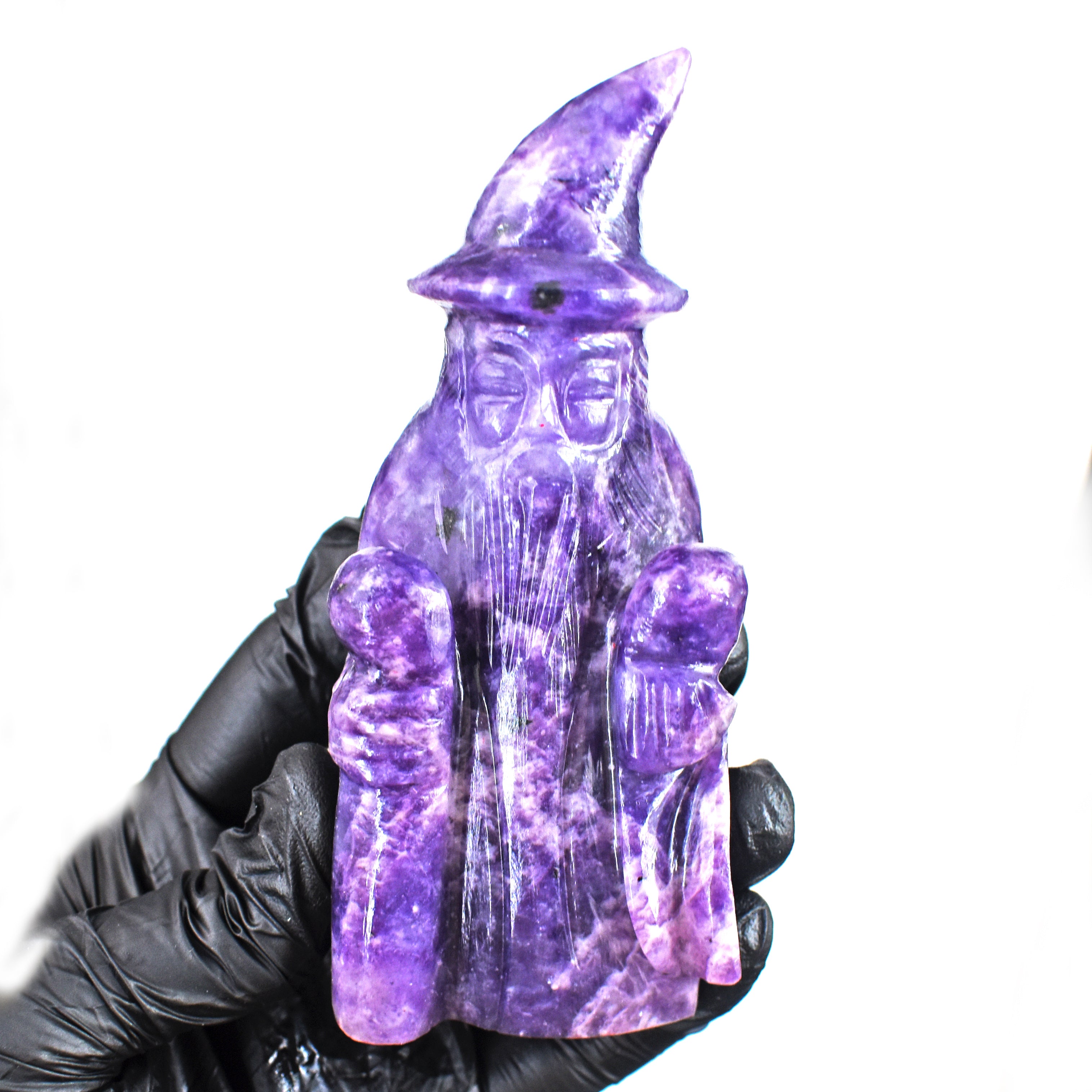 Natural 1058.00 Cts Genuine Lepidolite Hand Carved Premium Gemstone Crystal Wizard