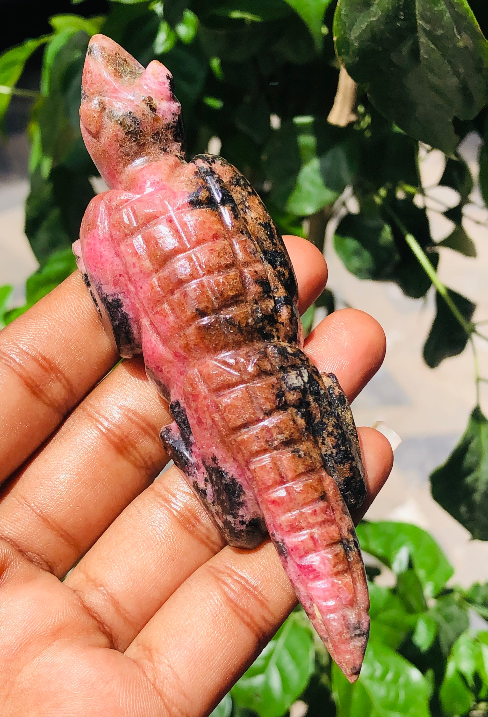 Exclusive 585.00 Cts Genuine Rhodonite Hand Carved Lizard Gemstone Carving 2026  Collection