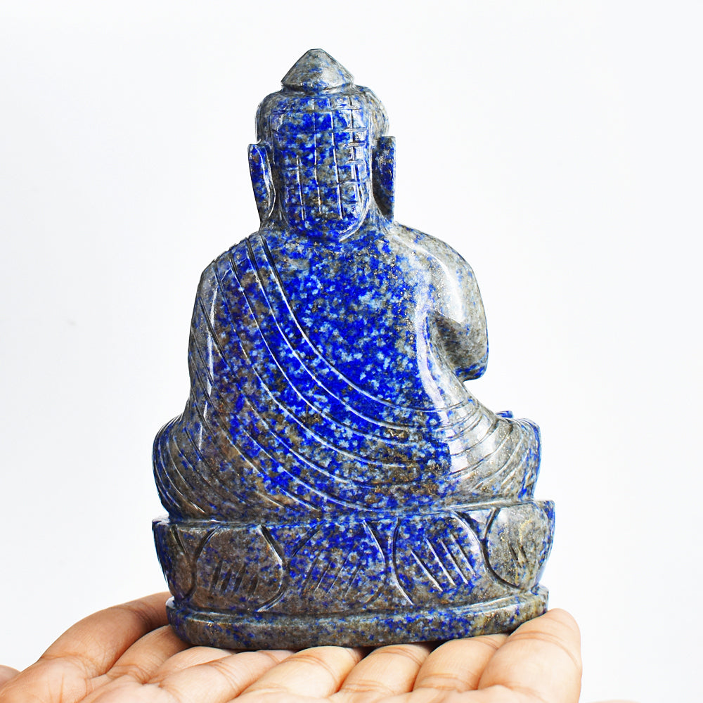 Exclusive 3083.00 Cts Genuine Blue Lapis Lazuli Hand Carved Crystal Gemstone Buddha Idol Carving