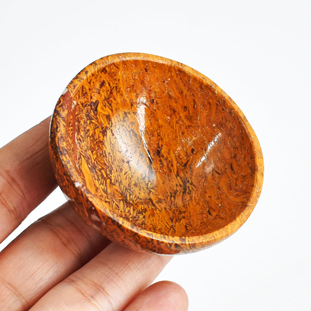 Craftsmen 211.00 Carats Genuine  Golden Art Jasper Hand Carved  Crystal Gemstone  Carving Bowl